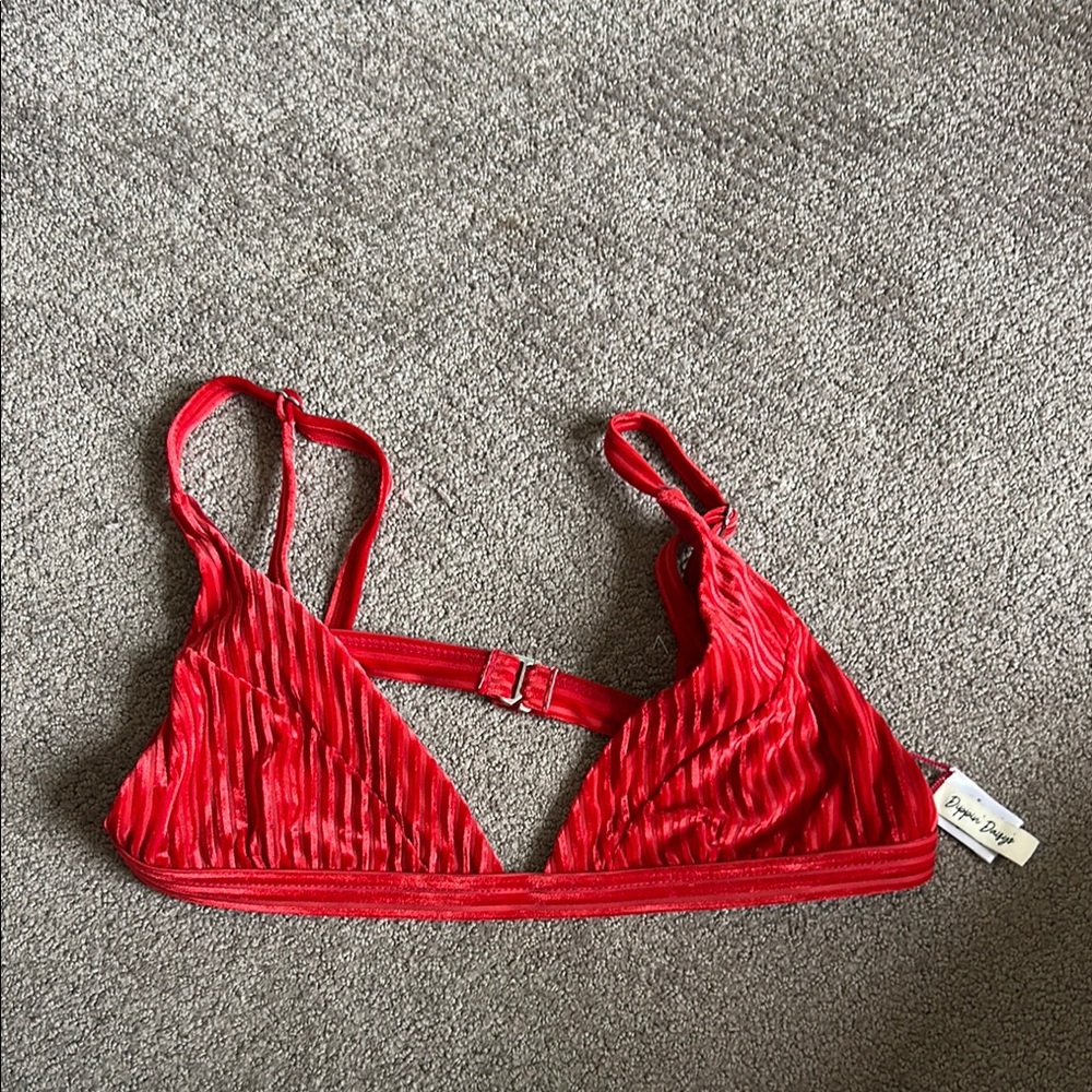 Red Velvet Ribbed Bikini Top
